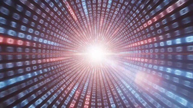 Digital binary tunnel with glowing numbers