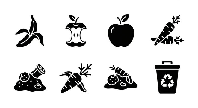 Organic Waste and Composting Solid Icon Set
