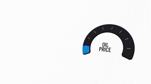 Digital speedometer gauge tracking oil price fluctuations on white background, fuel costs rising and falling, crude market valuation dashboard, energy metrics, inflation crisis, Copy space