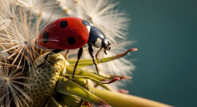 Ladybug on dandelion seeds ladybird insect flower