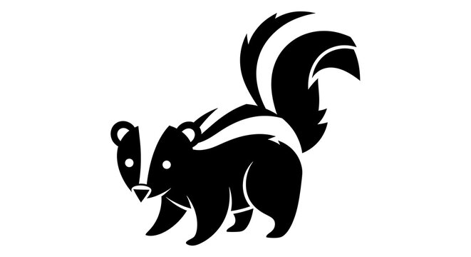 A sleek stylized skunk illustration with a bushy tail on transparent background