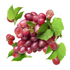 Obraz premium Fresh juicy grapes and green leaves on transparent background
