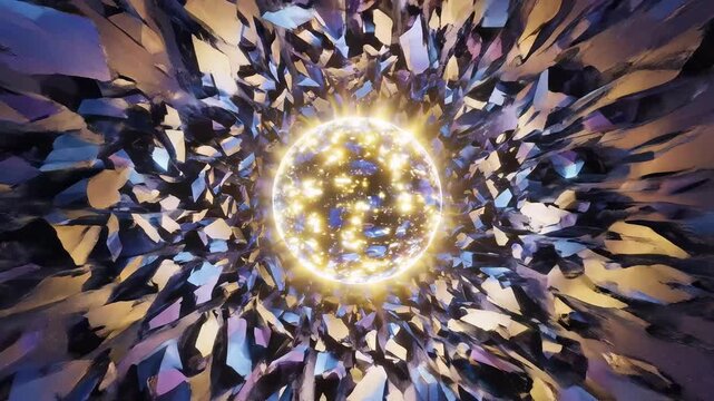 Abstract glowing sphere surrounded by shards