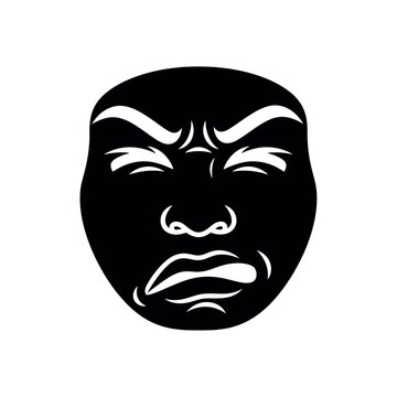 Disgusted face expression black and white illustration.