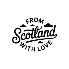 Obraz premium Decorative emblem featuring the words Scotland with love and cloud imagery
