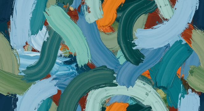 Abstract colorful brush strokes painting art background blue green orange