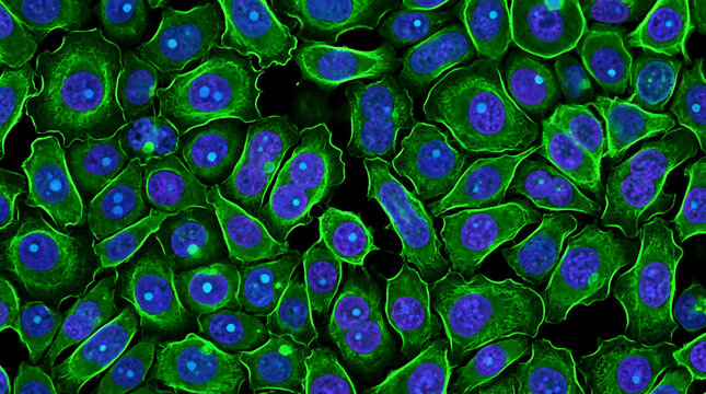 Fluorescence Confocal Microscopy of Dividing Human Cells for Biomedical Cancer Research Drug Testing and Cellular Biology Studies