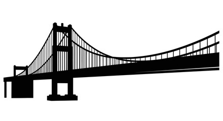 Fototapeta premium Black silhouette of a suspension bridge against a plain background.