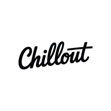 The word chillout is displayed in elegant black cursive lettering on a white background