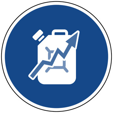 Benzinpreis Erh&ouml;hung Kraftstoff Kosten Vektor Illustration Inflation Spritpreise Kanister Energiepreise Teuerung Blaues Schild