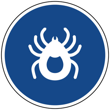 Zecke Warnung Insekt Parasit Vektor Illustration Gesundheit Gefahr Krankheits&uuml;bertrager FSME Borreliose Natur Blaues Schild