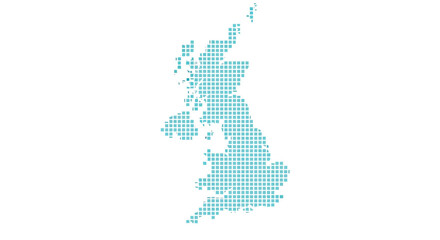 Fototapeta premium A pixelated teal colored map representing the geographical shape of the united kingdom high quality professional