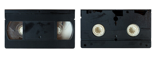 Black VHS cassette front and back isolated on transparent background PNG