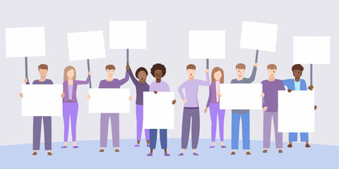 Fototapeta premium Diverse group of people holding blank signs potentially for a protest