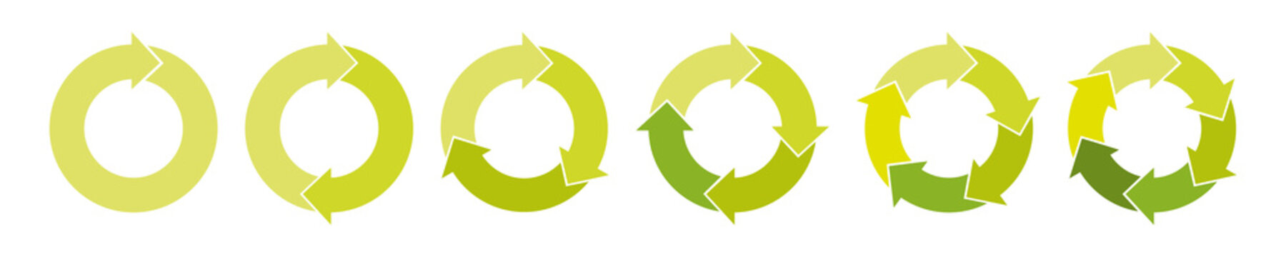 Green tones circle arrows. Cycle infographic icons set. Rotation round scheme process template. Hand drawn illustration.
