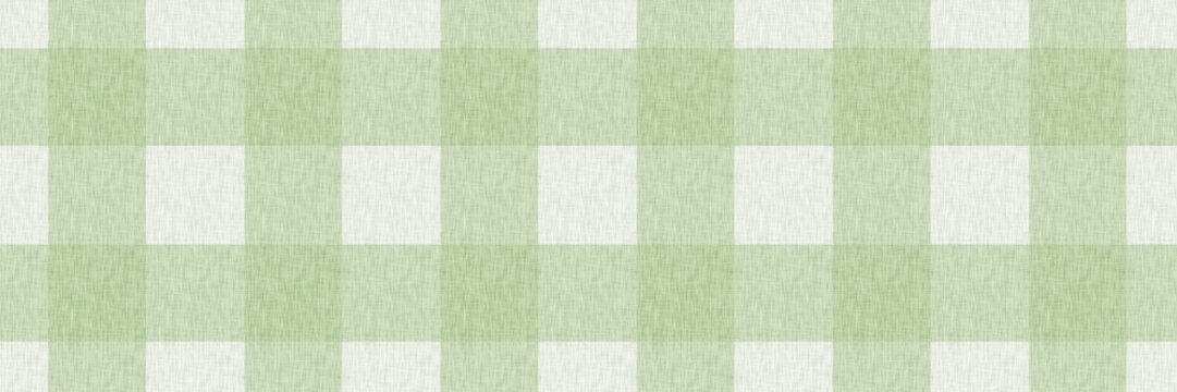 Seamless pattern of light sage green gingham with linen fabric texture. Ideal for home decor, textiles, and paper products.