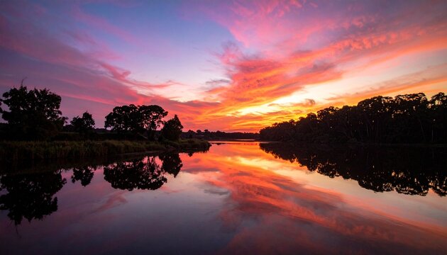 Sunset Reflection over Calm Water