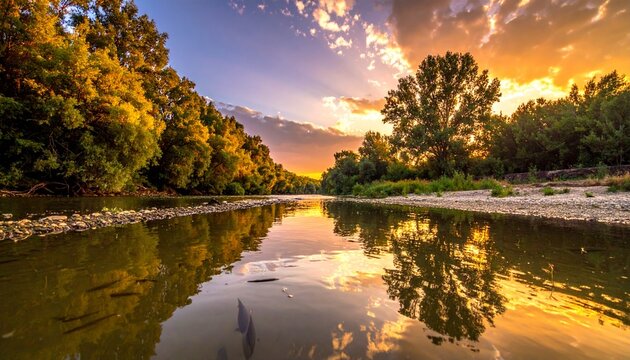 Sunset River with Reflections