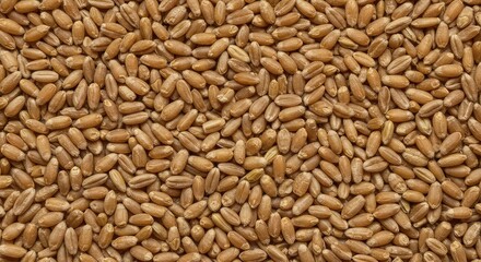Fototapeta premium Close up texture of dry wheat kernels spread evenly across a surface, creating a seamless background or frame for food concepts, seed, food, natural