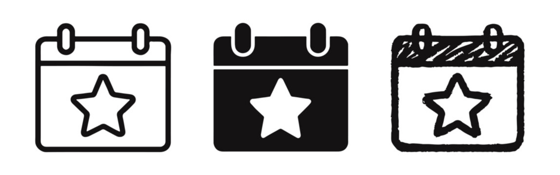 Calendar with star icon set. Concept of important event, favorite date, special day, or premium schedule reminder.
