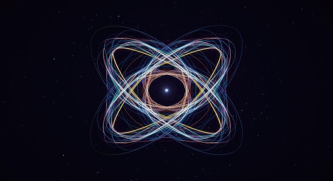 Interlocking lines and planes creating a balanced abstract representation of theoretical physics and multidimensional space, form, illusion, flow