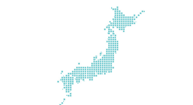 Abstract teal colored pixelated map representing the geographic shape of japan high quality professional detailed modern