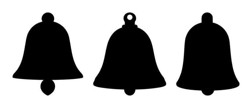 Bell notification silhouette set with minimalist line outline displaying alert icon featuring mobile alerts, sound notifications, app updates with icons and sound waves