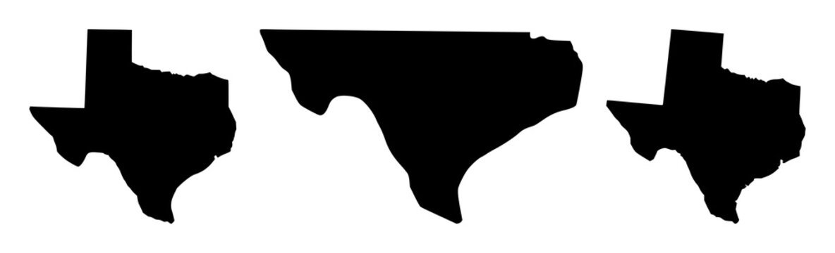 Texas map silhouette set with high-contrast flat vector design featuring state map, line art, icon with black and white and minimalist