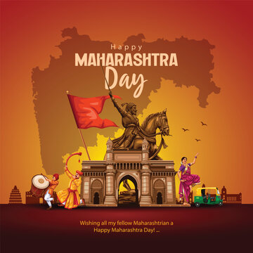 happy Maharashtra Day with Maharashtra map vector and outline background. abstract vector illustration design.