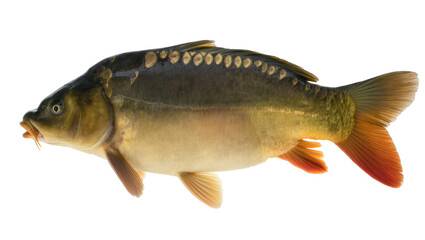 Large common carp fish, freshwater inhabitant with distinctive scales and barbels, side view © Lysander
