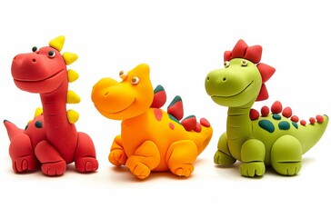 Fototapeta premium Cute playdough dinosaurs colorful clay characters isolated white background minimal clean design