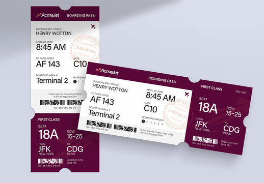 Boarding Pass Ticket Template, Airline Plane Ticket Design