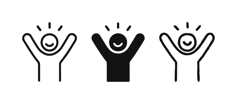 Happy Person with Arms Raised and Glow Icon Set
