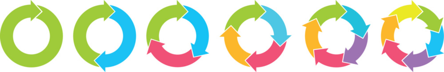 Colorful circle arrows. Cycle infographic icons set. Rotation round vector scheme process template. Hand drawn illustration. © Albachiaraa