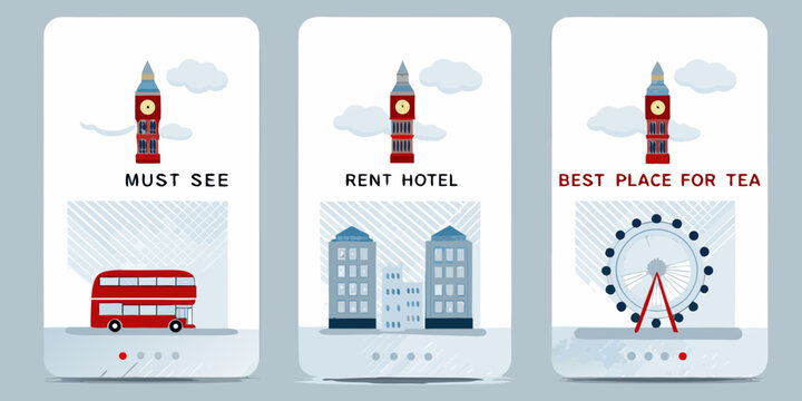 Three smartphone screens showcasing london landmarks and tourist attractions