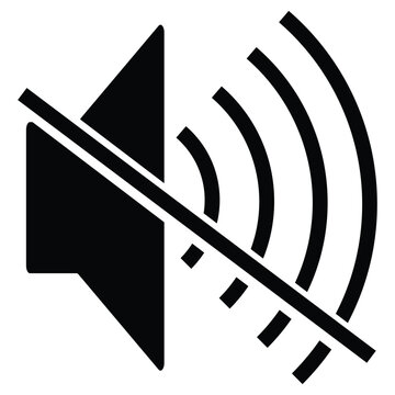 Black muted speaker icon with multiple sound waves and a diagonal slash isolated on white background for silent mode and audio settings.