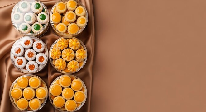 ramadan holiday hampers with assorted cookies and copy space