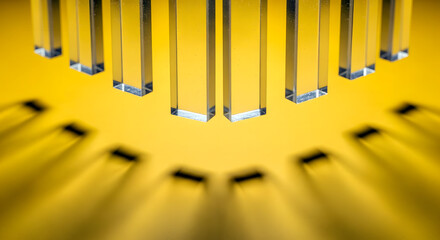 Fototapeta premium Abstract 3D Glass Blocks with Creative Shadows on Yellow Background