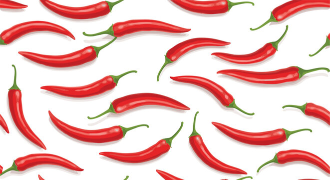 Seamless pattern of red chili peppers featuring hot spicy cayenne and chili pepper vegetable illustrations for food menu kitchen textile and restaurant wallpaper vector.