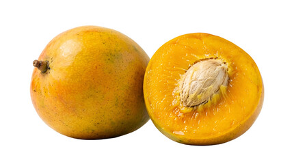 Fototapeta premium Fresh ripe yellow fruit with smooth skin and juicy interior displayed against a black background