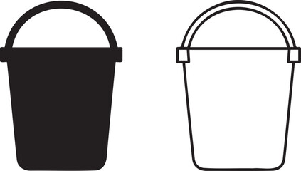 Minimalist bucket icon set, black silhouette and outline pail vector, cleaning equipment symbols © usmi