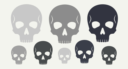 Obraz premium Collection of stylized human skull icons in various shades minimal graphic art