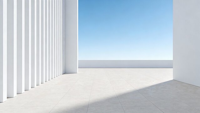 Minimalist White Architectural Space with Open Sky