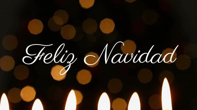 Animation of feliz navidad over christmas candles