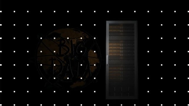 Animation of cloud and server on black background with dots