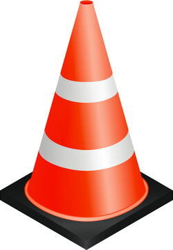 Orange traffic cone with white reflective stripes isolated on transparent background, for road safety construction zone hazard warning and street maintenance equipment design.