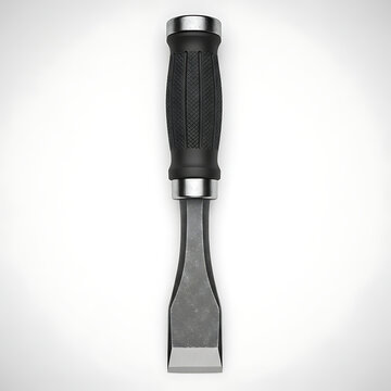 Sharp metal wood chisel with ergonomic black rubber handle for woodworking and carving projects