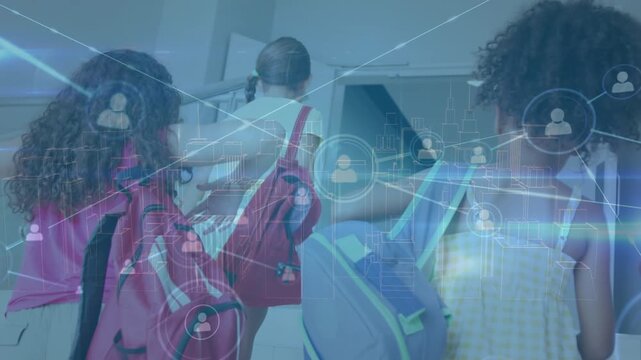 Animation of network of connections over diverse schoolchildren in school