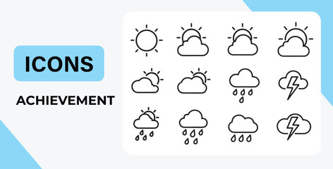 Obraz premium Weather icons for sunny cloudy rainy and stormy conditions various forecast symbols