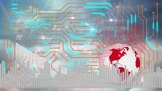 Animation of network of connections with security padlock and binary coding